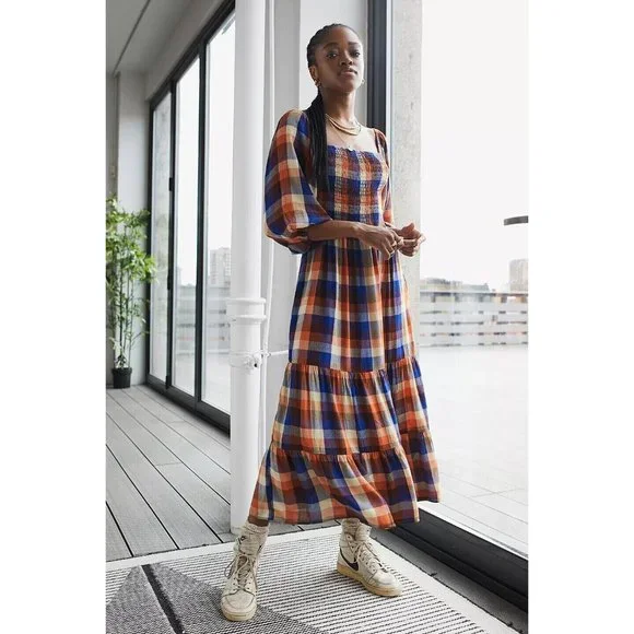 Urban Outfitters | Dresses | Urban Outfitters Uo Lottie Strappy Check Print Midi  Dress Smocked M New | Poshmark